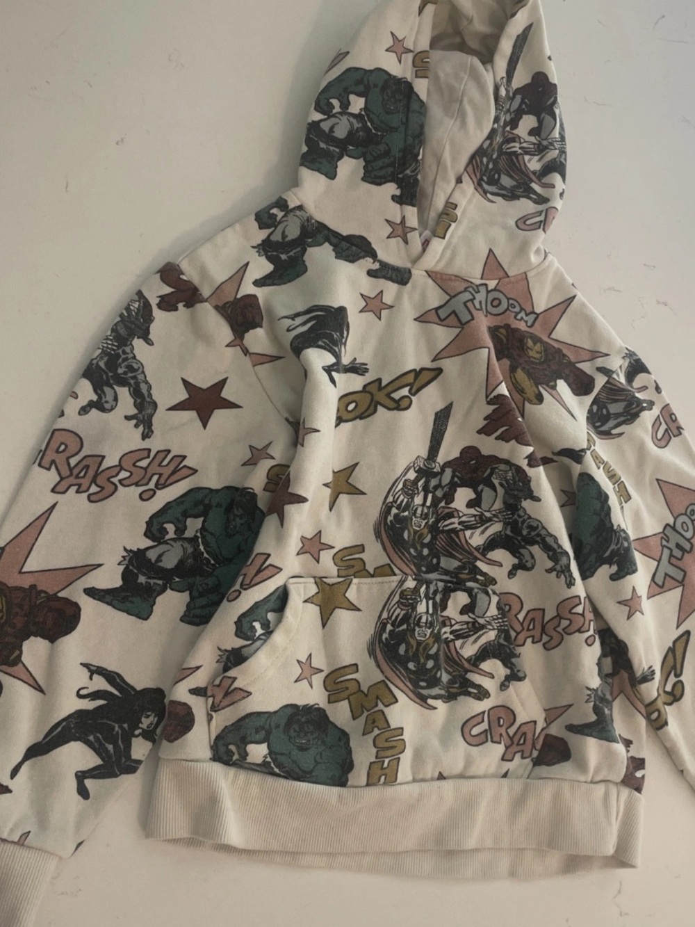 Marvel Cream Hoodie with Multicolor Comic Print